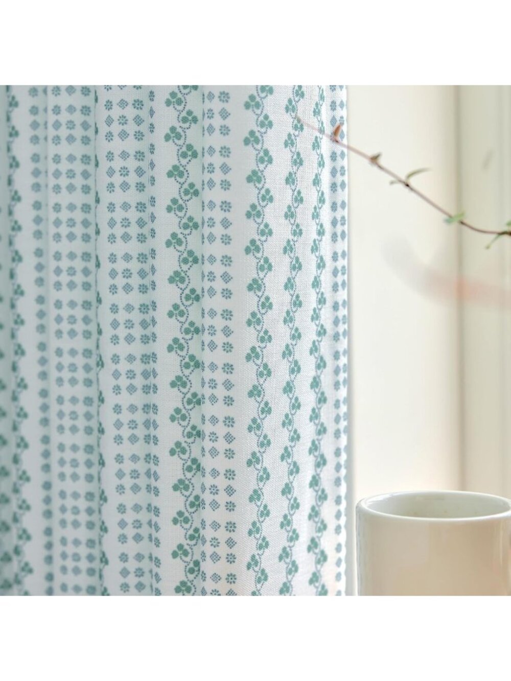 Floral Linen Pinch Pleated Curtains, 30x96 Inch, 2 Panels, Summer Green Decor